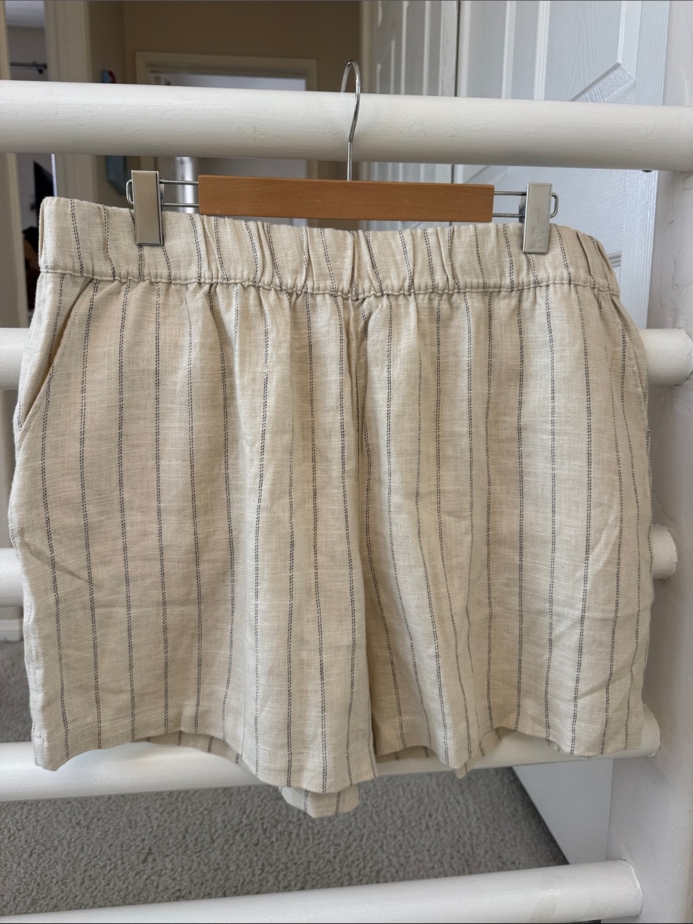 Blank NYC Cream Linen-Blend Striped High-Waist Shorts